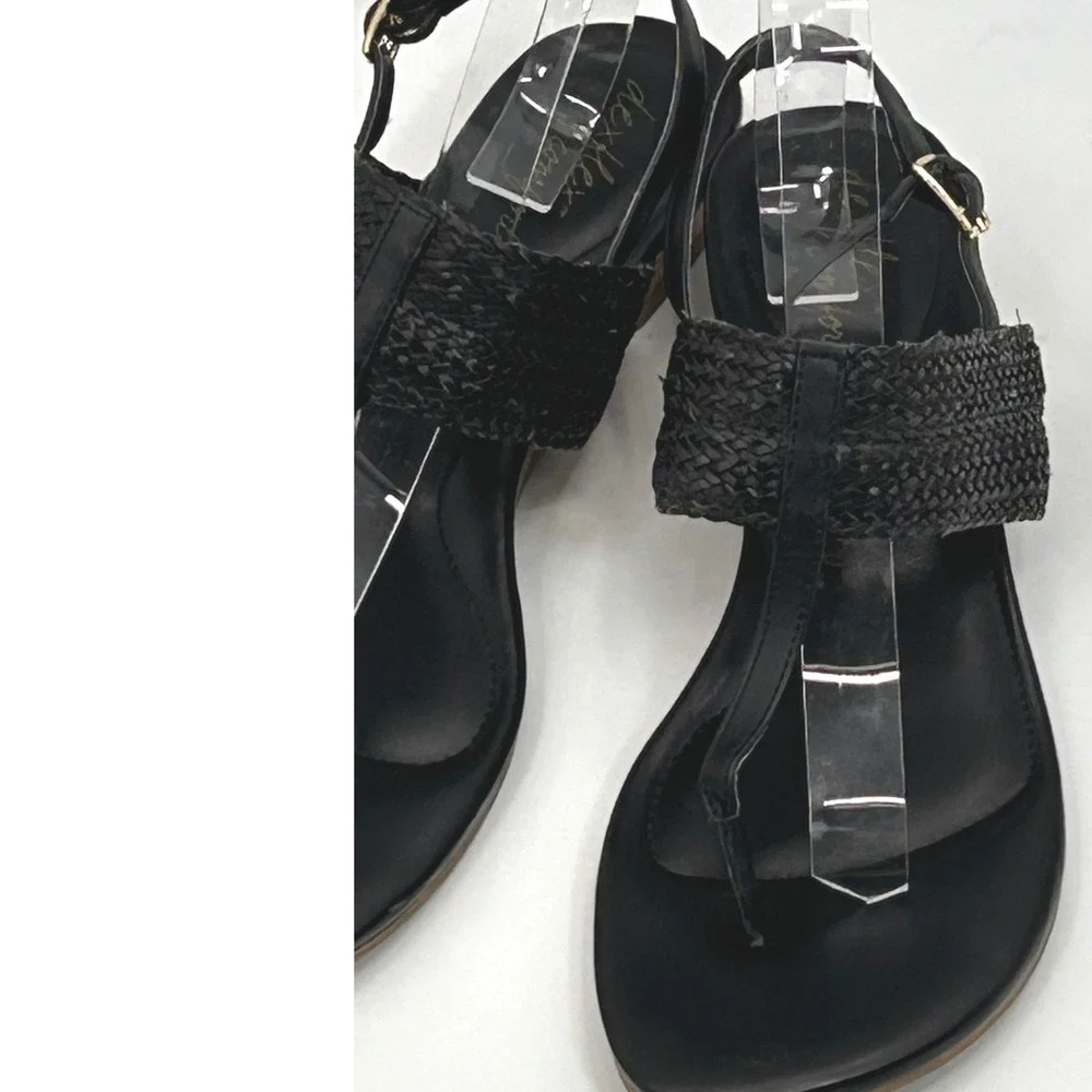 Dexflex Comfort Black Woven Cork Wedge Thong Sandals Women's Size 8 Coastal